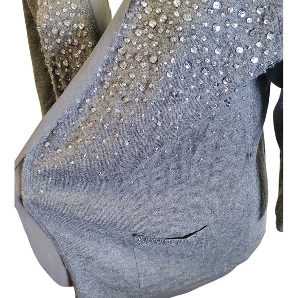 Halogen XL Gray Jem Beaded Open-Front Cardigan Sweater Pockets Wool Blend - Picture 10 of 14